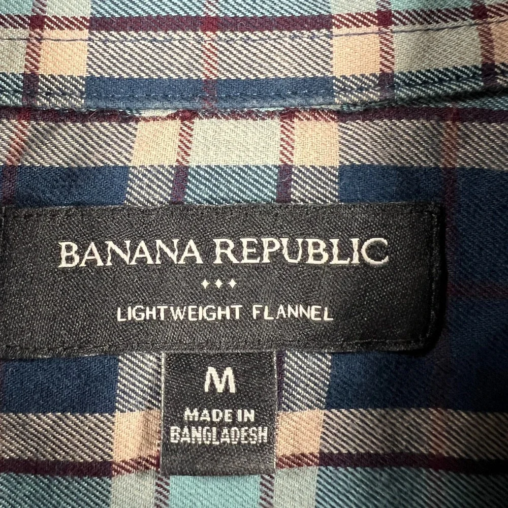 Banana Republic Shirt Mens Medium Blue Plaid Lightweight Flannel Button Up